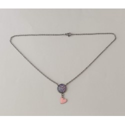 Collier rose pailleté coeur