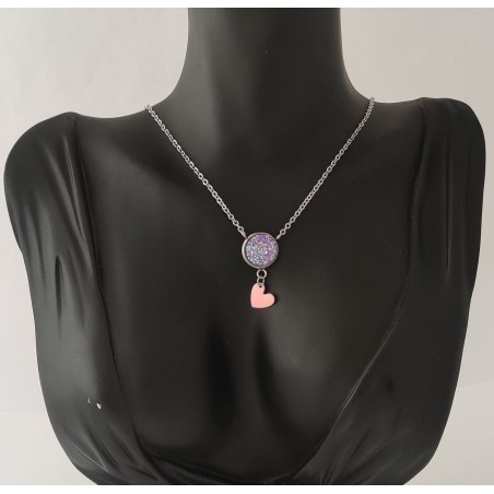 Collier rose pailleté coeur