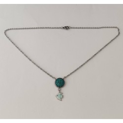 Collier bleu canard pailleté poisson